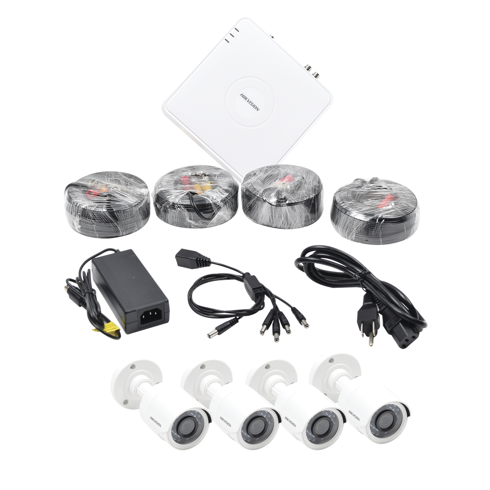 KIT TurboHD, Hik-Connect, DVR 8 CH y 4 Cámaras Policarbonato